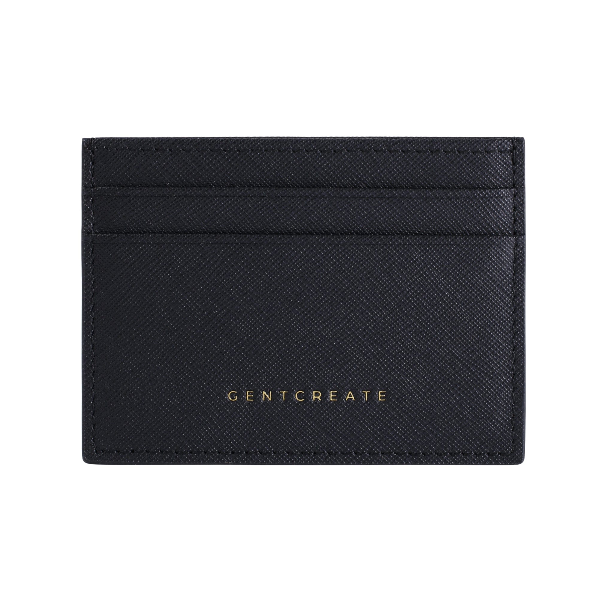 Μπροστινή πλευρά της πολυτελούς θήκης Black Saffiano Leather Cardholder από τη μάρκα Gentcreate.